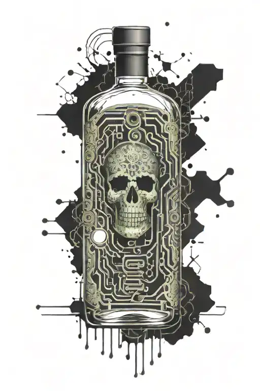 A Whiskey Bottle With Circuit Board Patterns Intertwined
