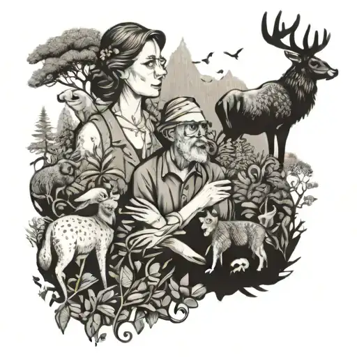 An Intricate Design Of A Teacher Surrounded By A Variety Of Animals In A Lush Forest Setting