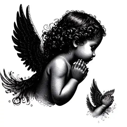Praying Baby Girl Angel Wings