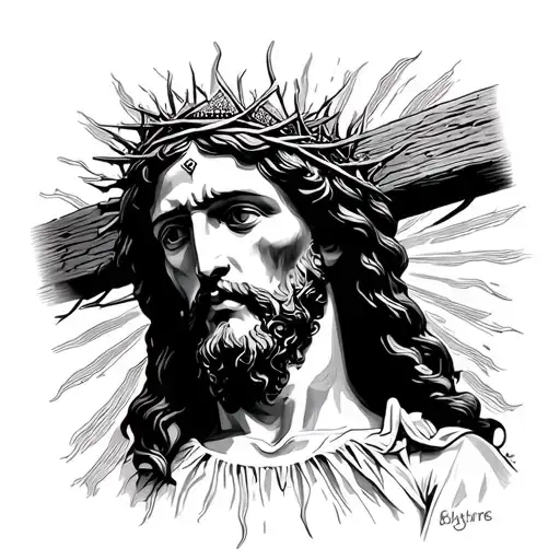 Ultra Realistic Jesus On Cross Wearing Crown Of Thorns With Sun Beams Behind