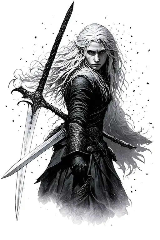 Ciri From The Witcher 3 Using Her Sword Zireael To Stab A Noonwraith In The Head