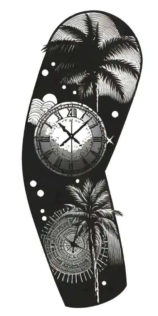 Sober Clock Concrete Palm Tree Silhouette