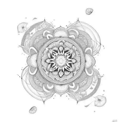 Mandala Realism With Petunias And Some Waves