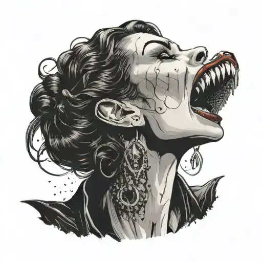 Vampire Woman Without Pupils Licking Her Tongue