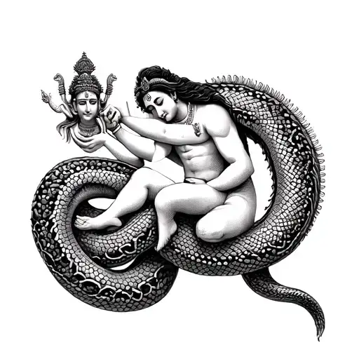 Vishnu Sleeping On Snake With Brahma Dev Arising From Navel