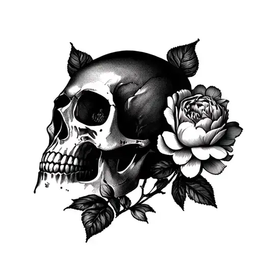 Skull And Peony Flowers