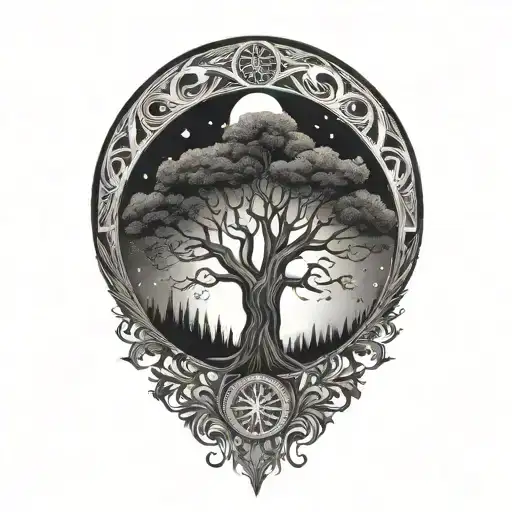 Tree Of Life And Sun And Moon