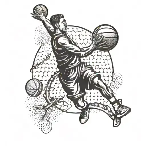 A Basketball Player Shooting Hoops With Fish Scales As Skin Texture