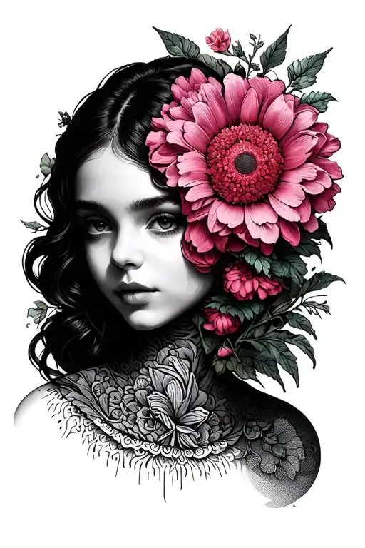 Woman With Flower Head Stylized