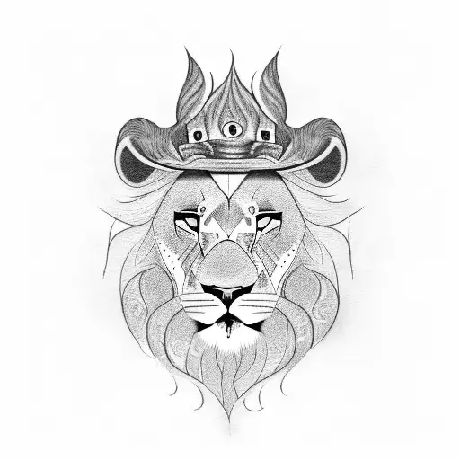 A Dotwork Tattoo Of A Fierce Lion Wearing A Fedora And Smoking A Cigar