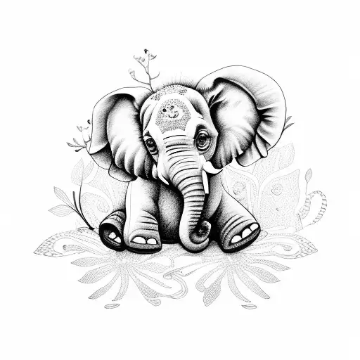 Baby Elephant Sitting With Flowers Saying Never Forget