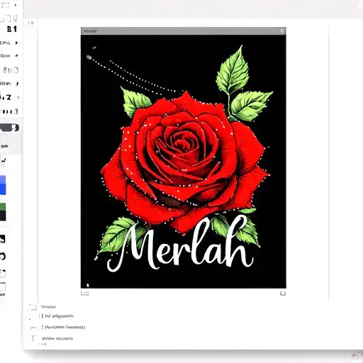 Minimalist Vertical Cursive Name Merliah With Red Rose Incorporated
