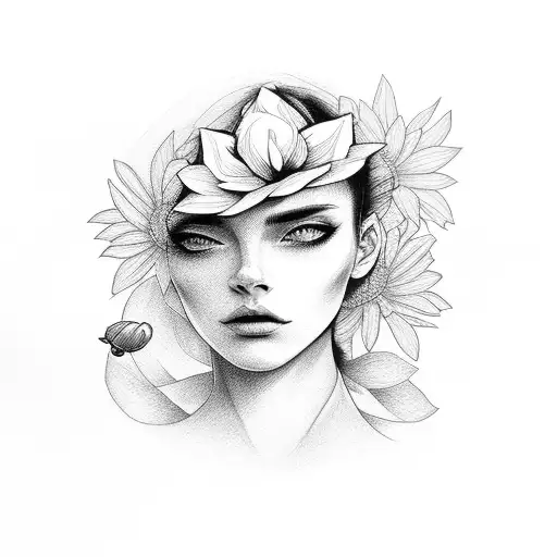 Female Portrait With A Flower Replacing The Head