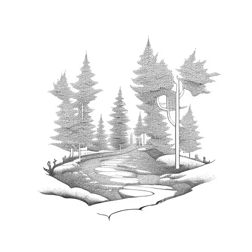 A Road Winding Through A Forest With A Silhouette Of A Person Jogging