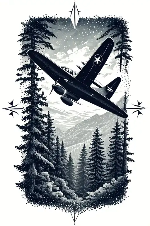 A Vintage Airplane Soaring Through A Forest With Compass