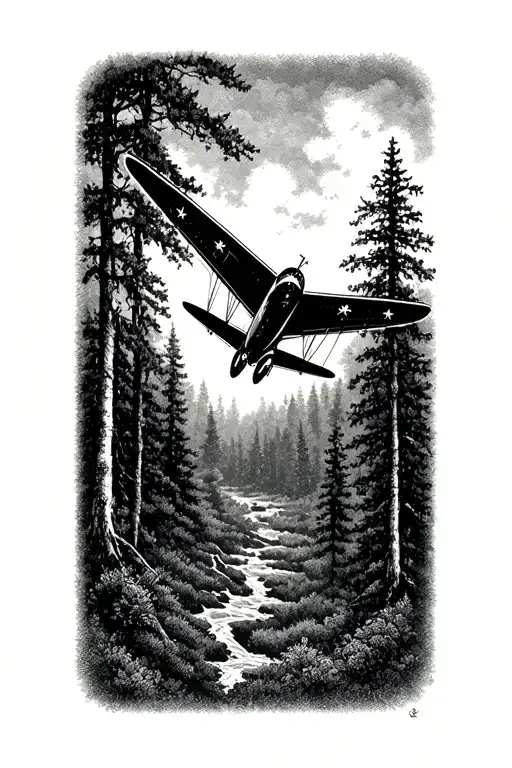 A Vintage Airplane Soaring Through A Forest Scene