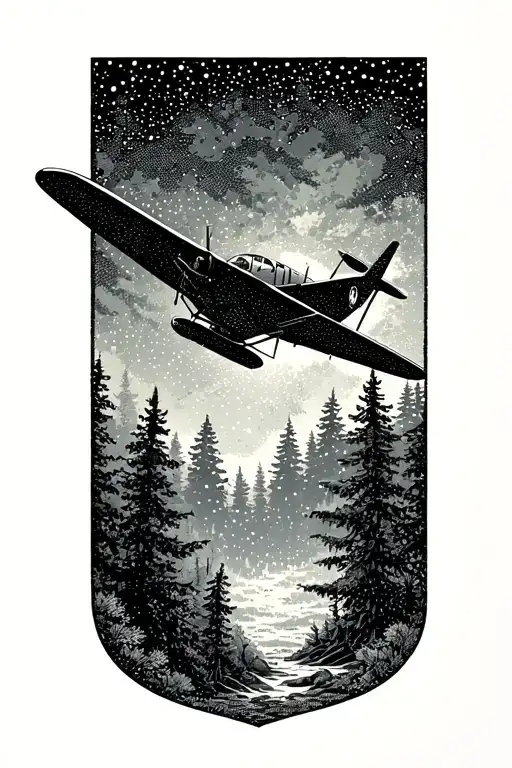 A Vintage Airplane Soaring Through A Forest Scene