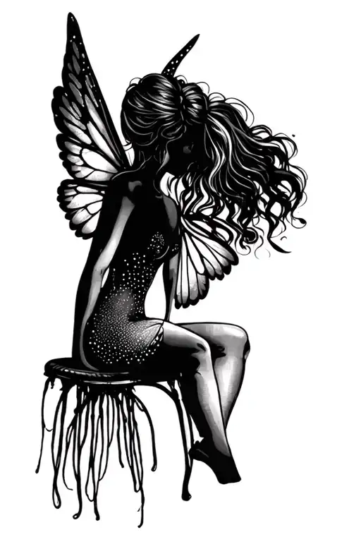 Ponytail Fairy Sitting With Wings