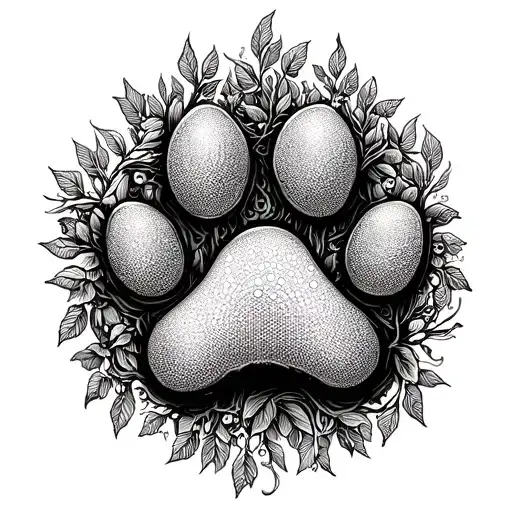 Paw Print Wrapped In Vines Fine Line Tattoo Wrap Around