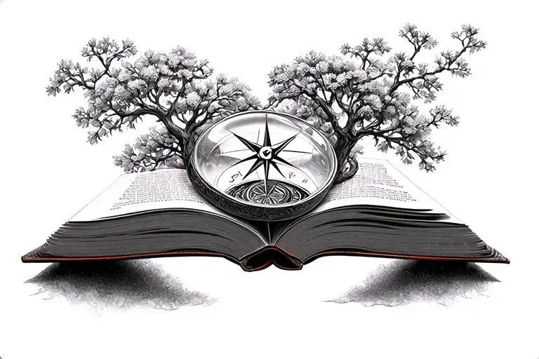 Open Book Smoke Tree Compass Hourglass