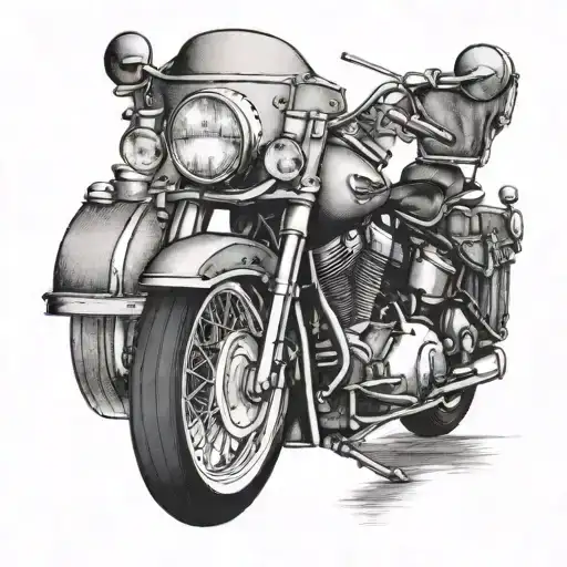 Create A Dotwork Tattoo Of A Harley Davidson Motorcycle With A Drum Set In The Background