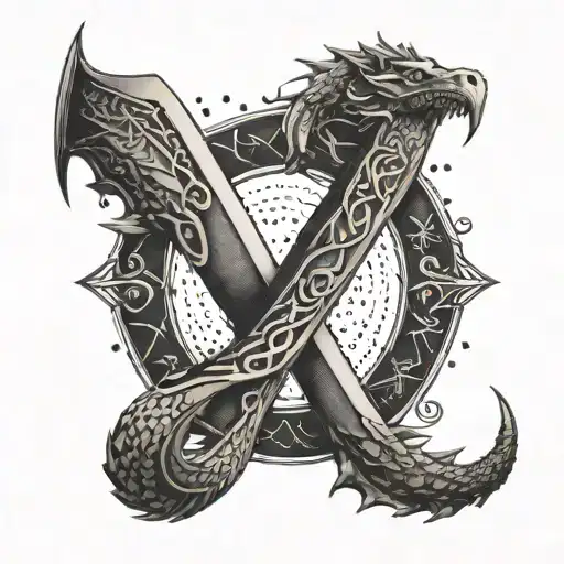 A Mystical Rune Symbolizing Strength And Power Intertwined With A Dragon's Tail