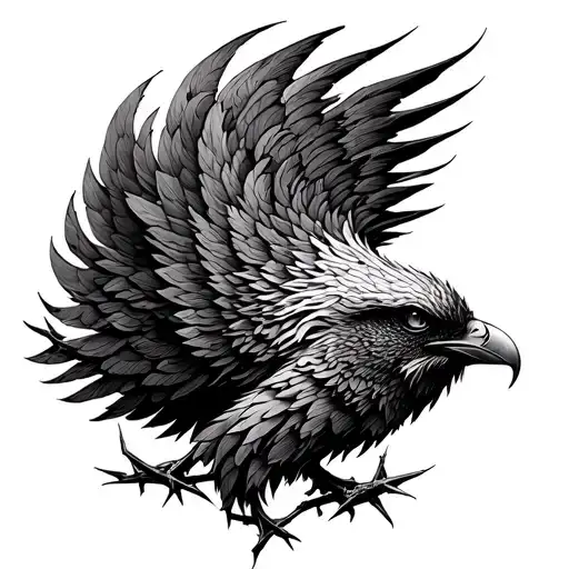 Phoenix With Crown Of Thorns Around It