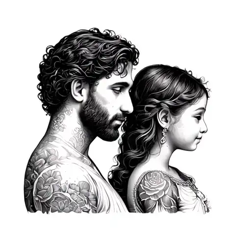Father And Daugther Tattoo Desing