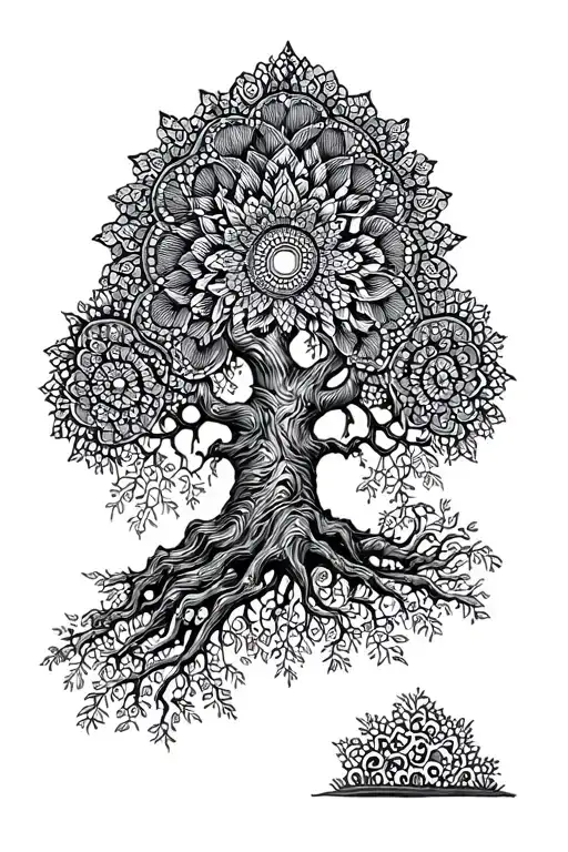 Tree Dotwork Mandala Design Incorporating