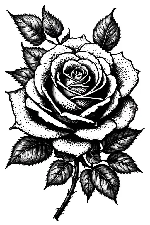 Black Rose And Petals