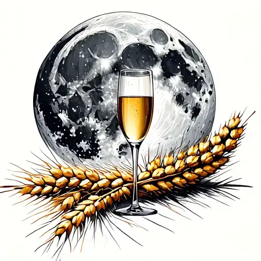 Full Moon With Wheat And Champagne Glass