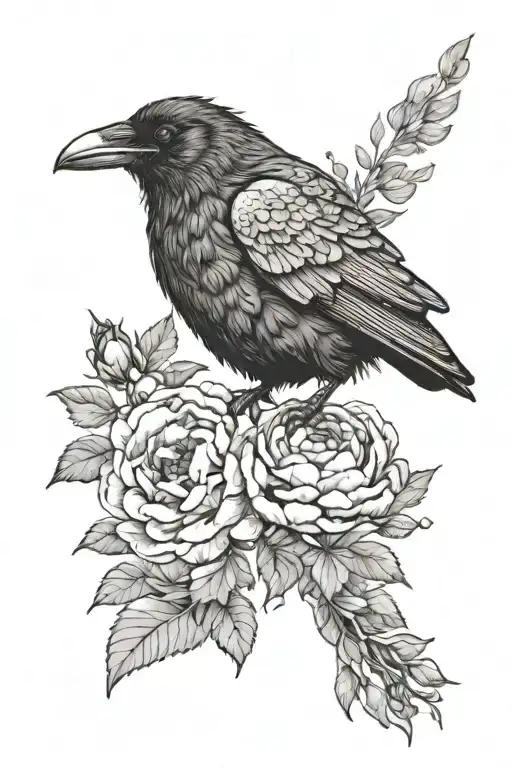 A Raven With A Peony In Its Beak
