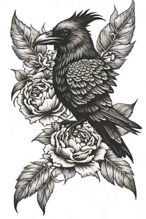 Raven With A Peony