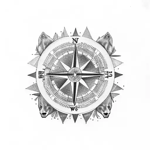 Nordic Symbol Compass Over A Wolf