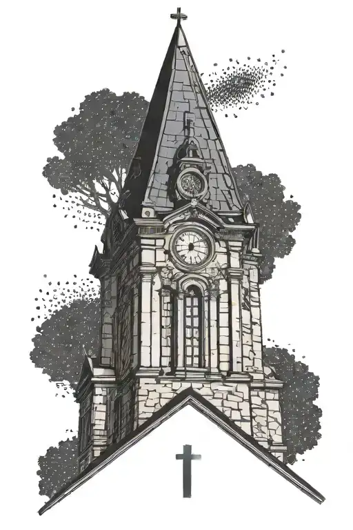 A Minimalist Design Of A Church Steeple With Roman Numerals Of Your Wedding Date Subtly Integrated