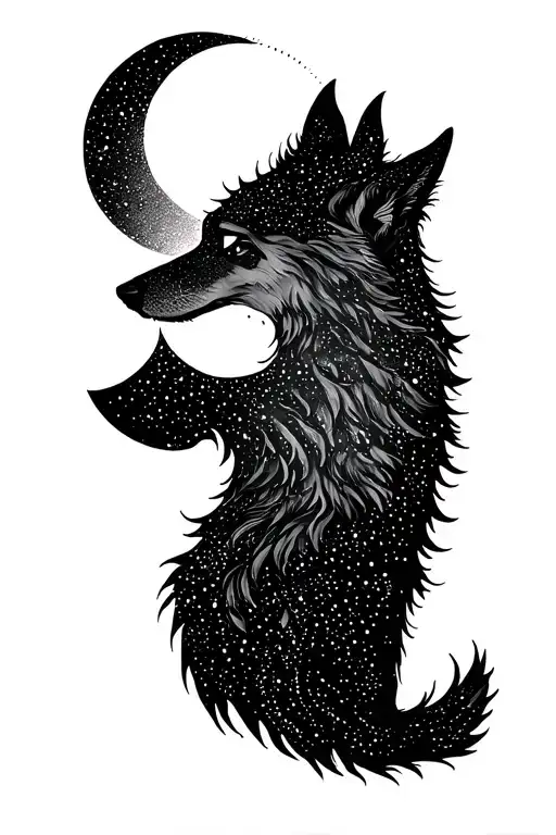 Lone Wolf Sun And Moon Solar Eclipse Arrown Line On Back Spine