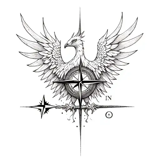 An Intricate Phoenix Design Incorporating A Compass As Part Of Its Wings