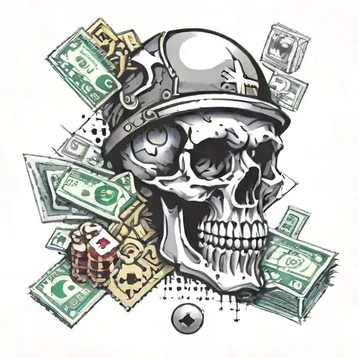 A Pixelated Skull Surrounded By Gaming Icons And Money Symbols