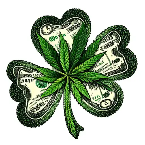 A Four Leaf Clover Made Out Of Marijuana Leaves And Money Symbols