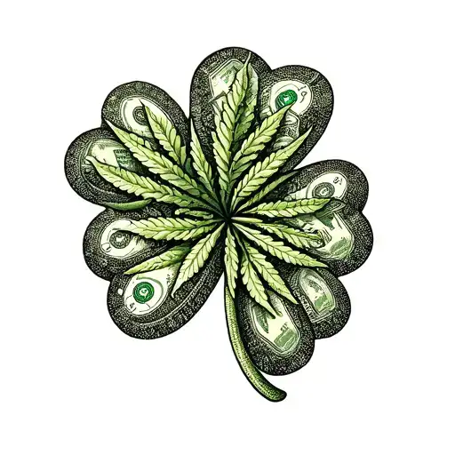 A Four Leaf Clover Made Out Of Marijuana Leaves And Money Symbols