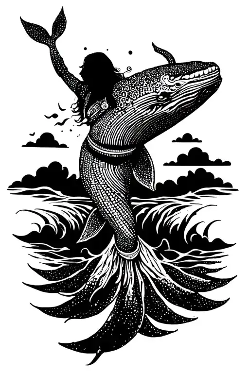 Whale Jumping With Belly Dancing Silhouette Incorporating