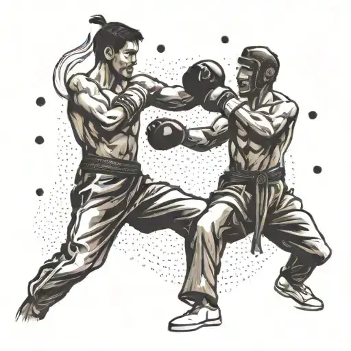 A Taekwondo Fighter Performing A High Kick With A Muay Thai Fighter In The Background