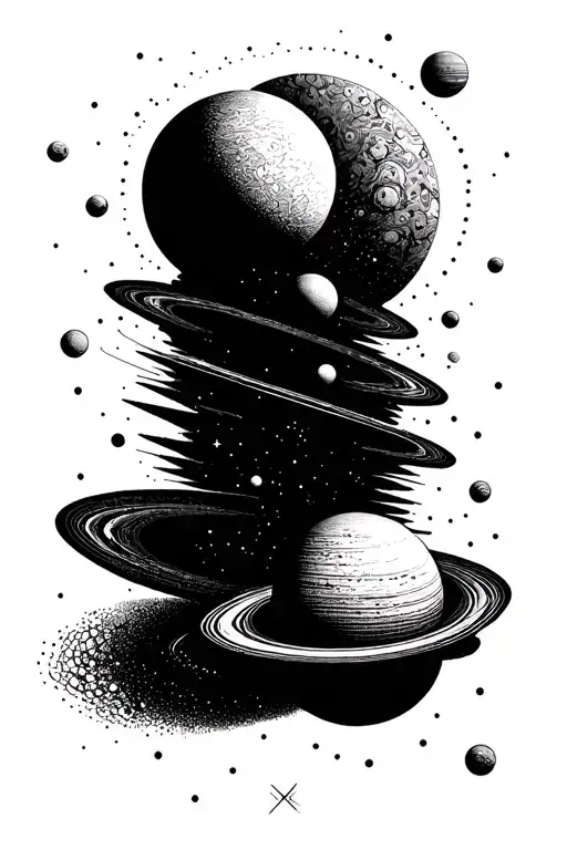 A Tattoo Using Dot Work Represents A Visualization Of The Solar System And Its Individual Planets