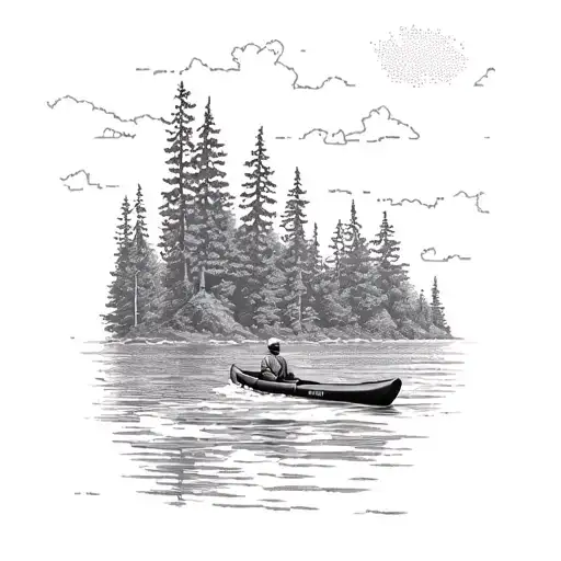 Lake Superior Shoreline With Kayak And Pine Trees