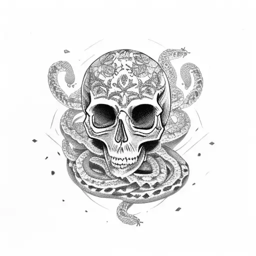 Skull With Snakes And Roses