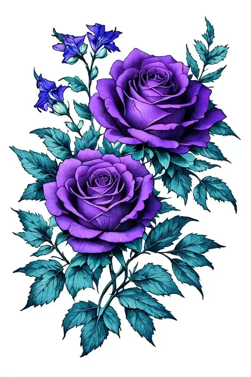 Geometric Floral Tattoo Rose Larkspur And Violet Flower Intertwined