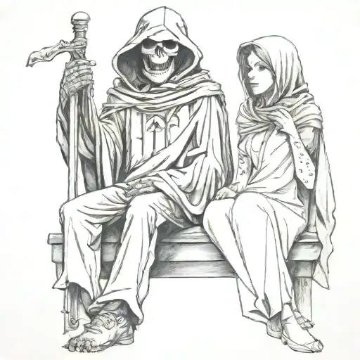 A Drawing Of A Girl And A Reaper Sitting Beside Each Other