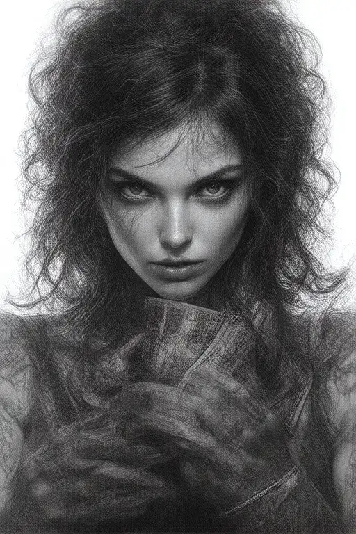 A Fierce Female Gangster Hustling Figure Counting Money