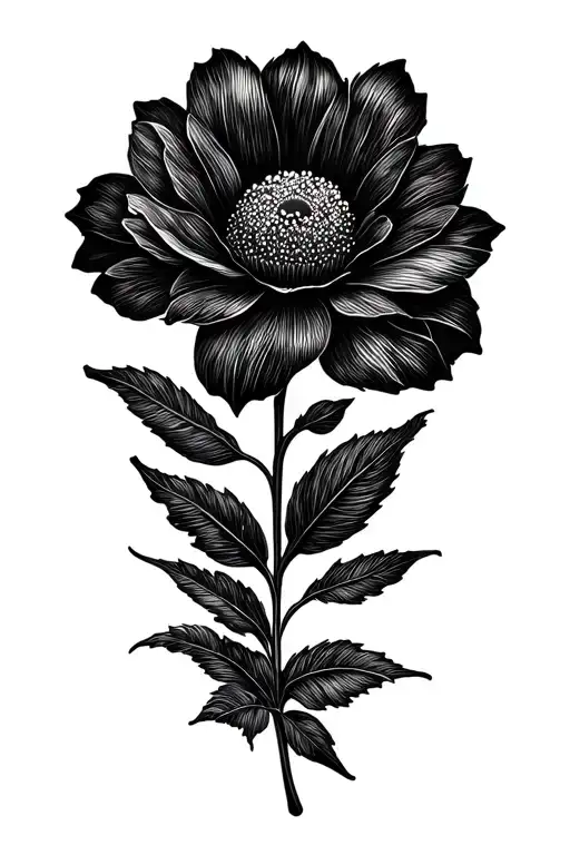 Intricate Flower Large Black Leaves