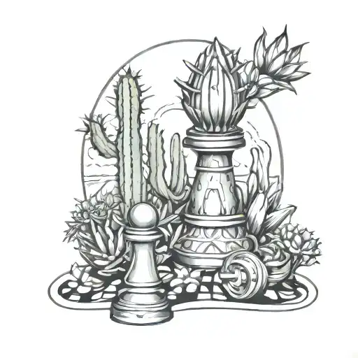A Bishop Chess Piece Among Cactuses On A Field